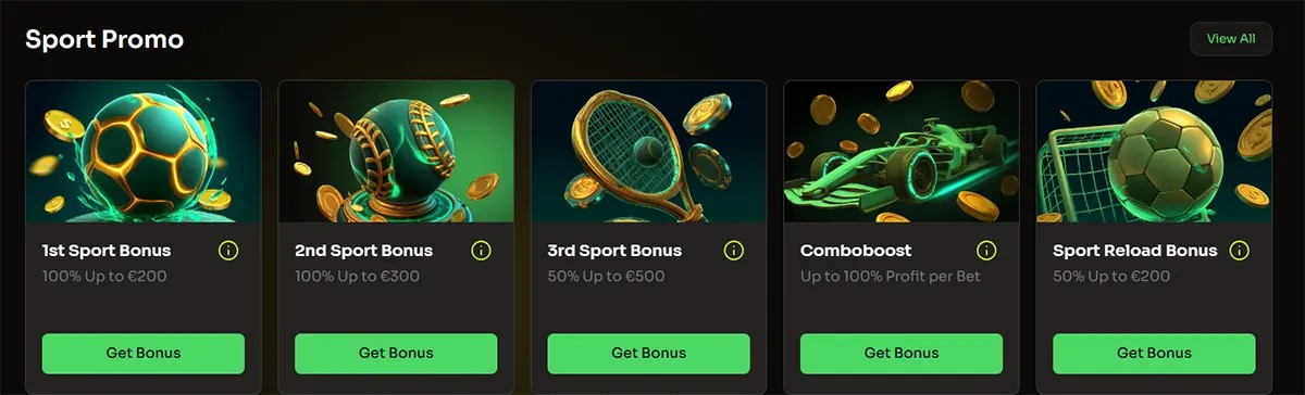 Sports betting promotion cards with multiple sport bonus offers